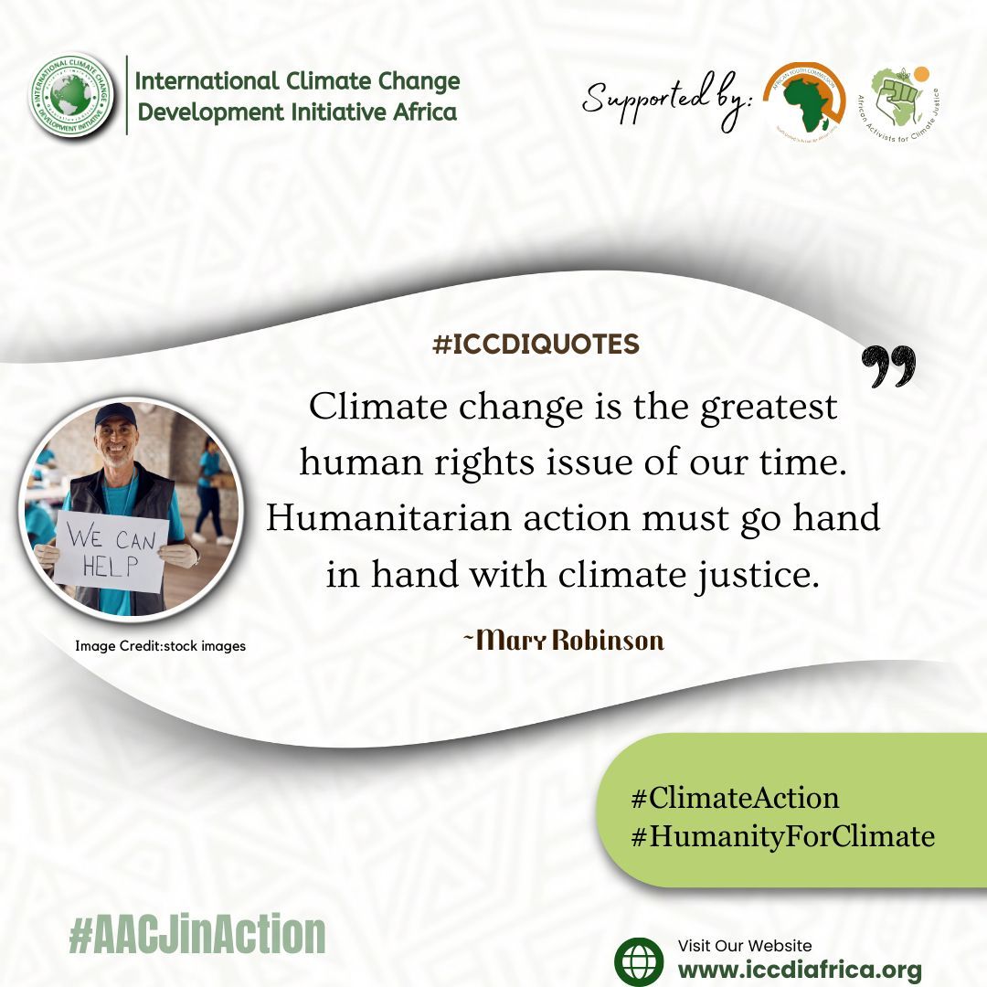 ClimateWed's tweet photo. Climate change is the greatest human rights issue of our time. Humanitarian action must go hand in hand with climate justice.— Mary Robinson
#ClimateAction #HumanityForClimate #AACJinAction https://t.co/KYxR0c9rAb