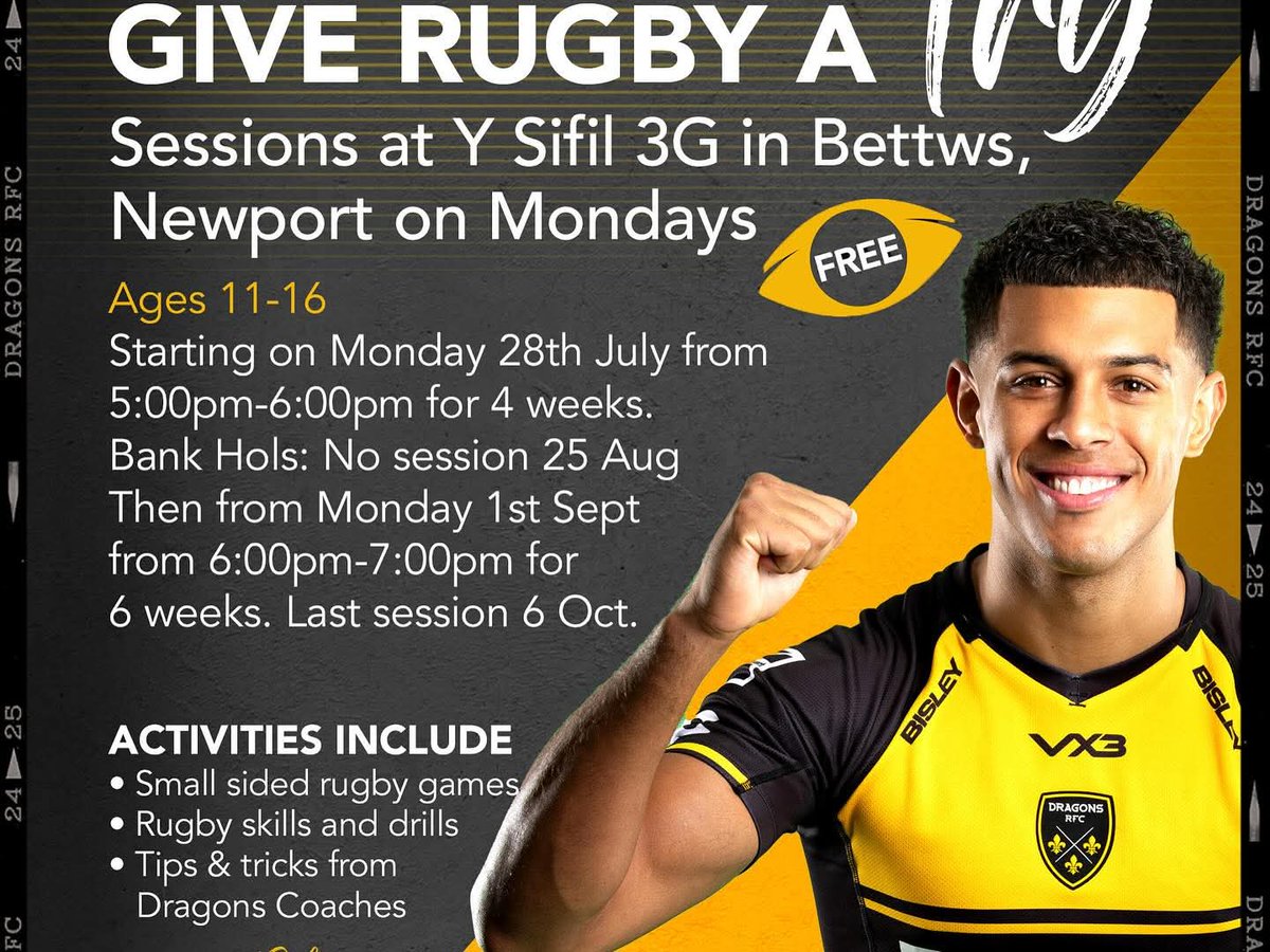Jayne Bryant Newport West (@jbryantwales) on Twitter photo Really glad to see this free initiative by <a href="/dragonsrfc/">Dragons RFC π</a> and <a href="/hedynwales/">Hedyn</a> for young people to give rugby a try in Bettws. 
Itβs at Y Sifil every Monday between 5-6pm
(from 6-7pm in September)
If you know any young person between 11-16 would like to have a go please share #Bettws Really glad to see this free initiative by <a href="/dragonsrfc/">Dragons RFC π</a> and <a href="/hedynwales/">Hedyn</a> for young people to give rugby a try in Bettws. 
Itβs at Y Sifil every Monday between 5-6pm
(from 6-7pm in September)
If you know any young person between 11-16 would like to have a go please share #Bettws