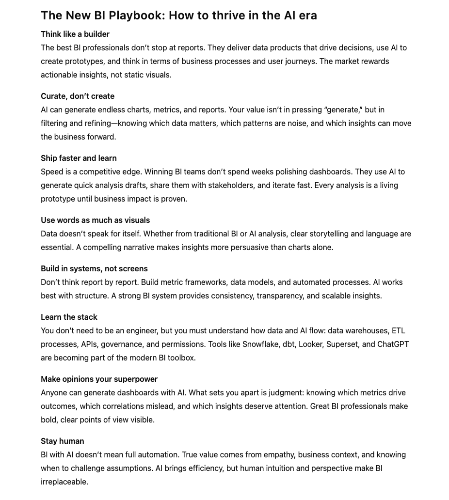 okkssssss's tweet photo. The New BI Playbook: How to thrive in the AI era
Adopt these principles, and you’ll become exponentially better at BI in the age of AI.
Share if you find this valuable❤️ https://t.co/AkGTztsGsc