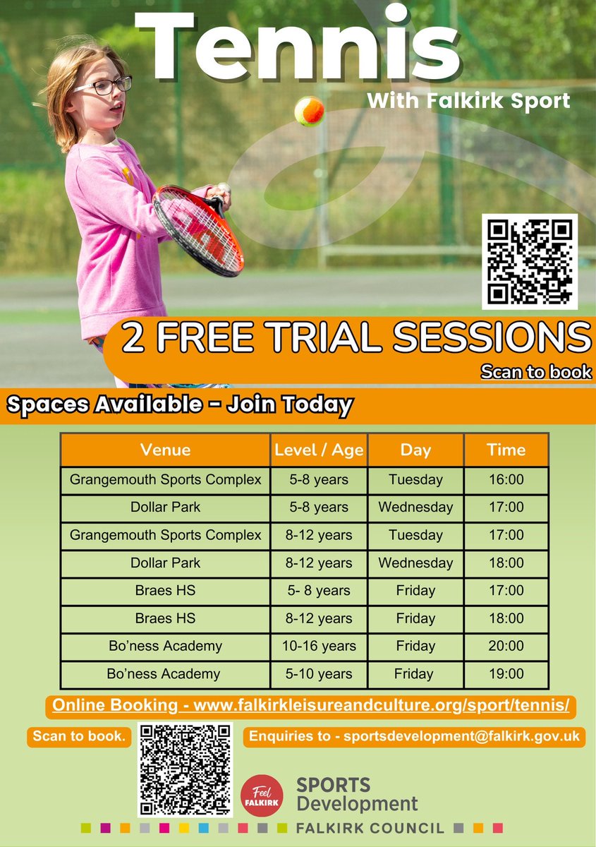 More Falkirk Sports Development Classes (2/3) ✅🆕

🏐Netball
👟Athletics
🎾Tennis

Sign-up here for a trial session 🆓:
forms.office.com/e/XMV4x6rmYR
