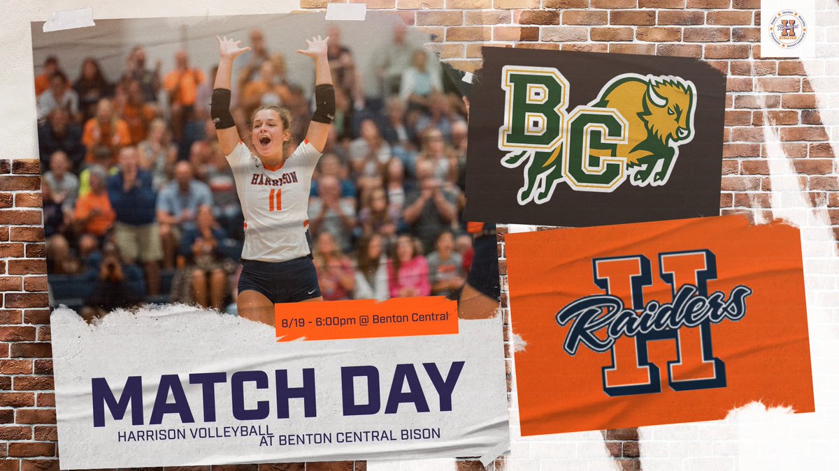 MATCH DAY: Cheer on Harrison Volleyball tonight as they face the Benton Central Bison! It's an away game starting at 6:00pm. Go Raiders!