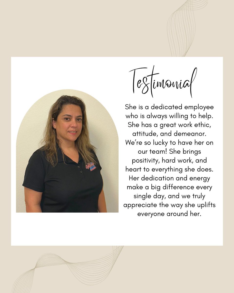 Testimonial Tuesday!

We asked our team to nominate a fellow coworker who goes above and beyond. Thank you for all your hard work Lourdes!