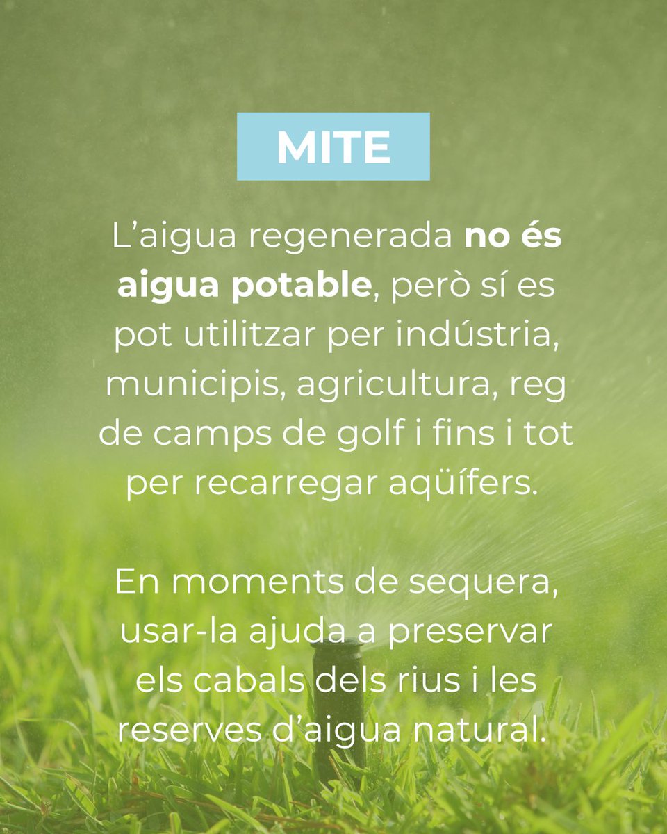 L'aigua regenerada és aigua potable. MITE!!!❌️

L’aigua regenerada no és aigua potable, però sí és òptima per a usos industrials, municipals, agrícoles i ambientals, així com per al reg de camps de golf i la recàrrega d’aqüífers.

#liferemar #aiguaregenerada #aigua #water