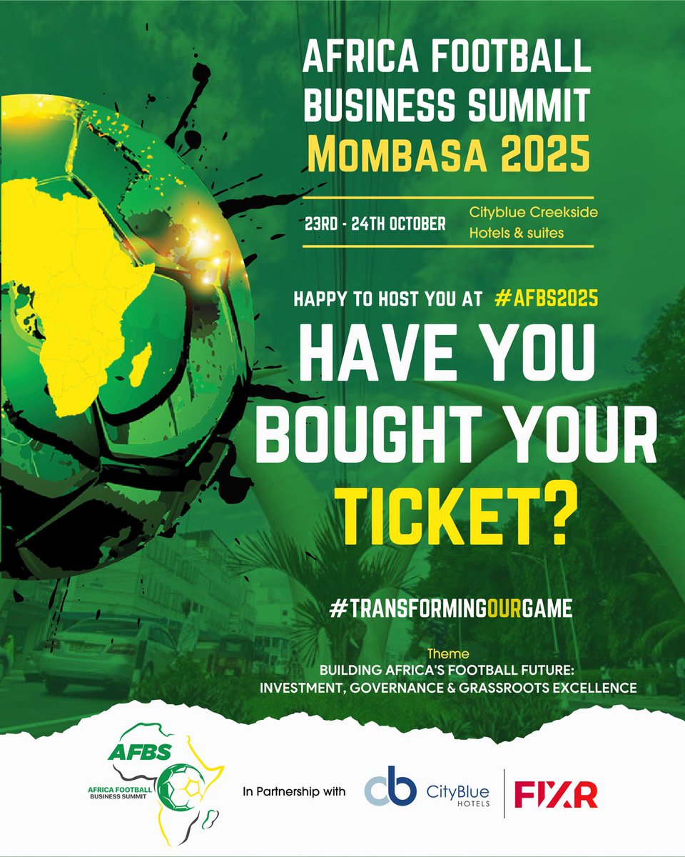 🚨 Tickets are LIVE! 🚨

Be part of #AFBS2025 as we shape the future of African football under the theme:

“Building Africa's Football Future: Investment, Governance &amp; Grassroots Excellence.” 🌍⚽

🎟️ Get yours now 👉 afbs.footballfoundation.africa

#TransformingOurGame