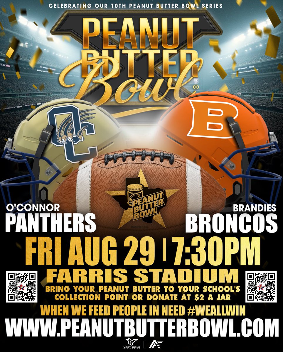 We are little over a week out from the Peanut Butter Bowl Game. It’s not too late to donate a jar of peanut butter and help someone in need. #BTheBrand <a href="/NISD_Athletics/">NISD_Athletics</a> <a href="/NISD/">Northside ISD</a> <a href="/NISDBrandeis/">Brandeis High School</a> @nisd <a href="/BrandeisVB08/">Brandeis Volleyball</a> <a href="/danaperry73/">Dana Gilbert-Perry</a> <a href="/tweissler1/">Travis Weissler</a> 

peanutbutterbowl.com/online-donatio…