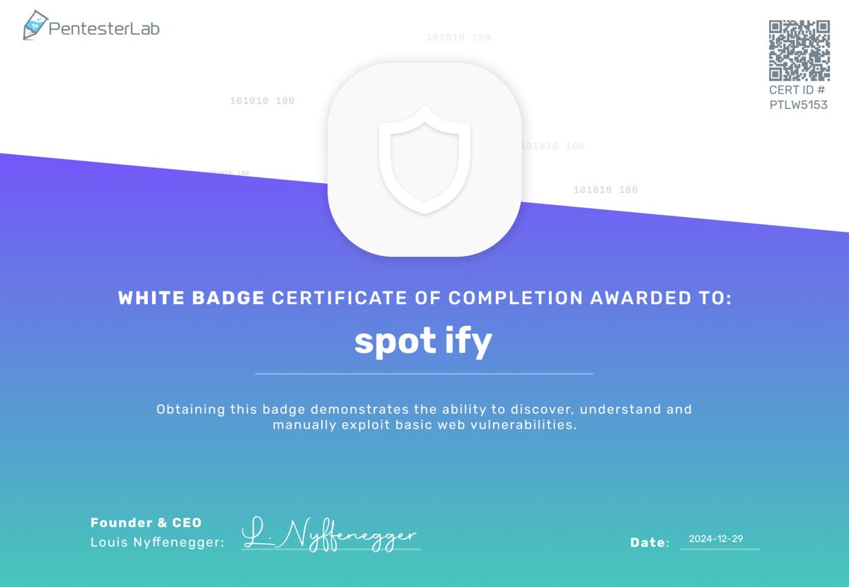 iamspotify's tweet photo. I just completed @Pentesterlab's White Badge!!! https://t.co/A3dfBDlnot