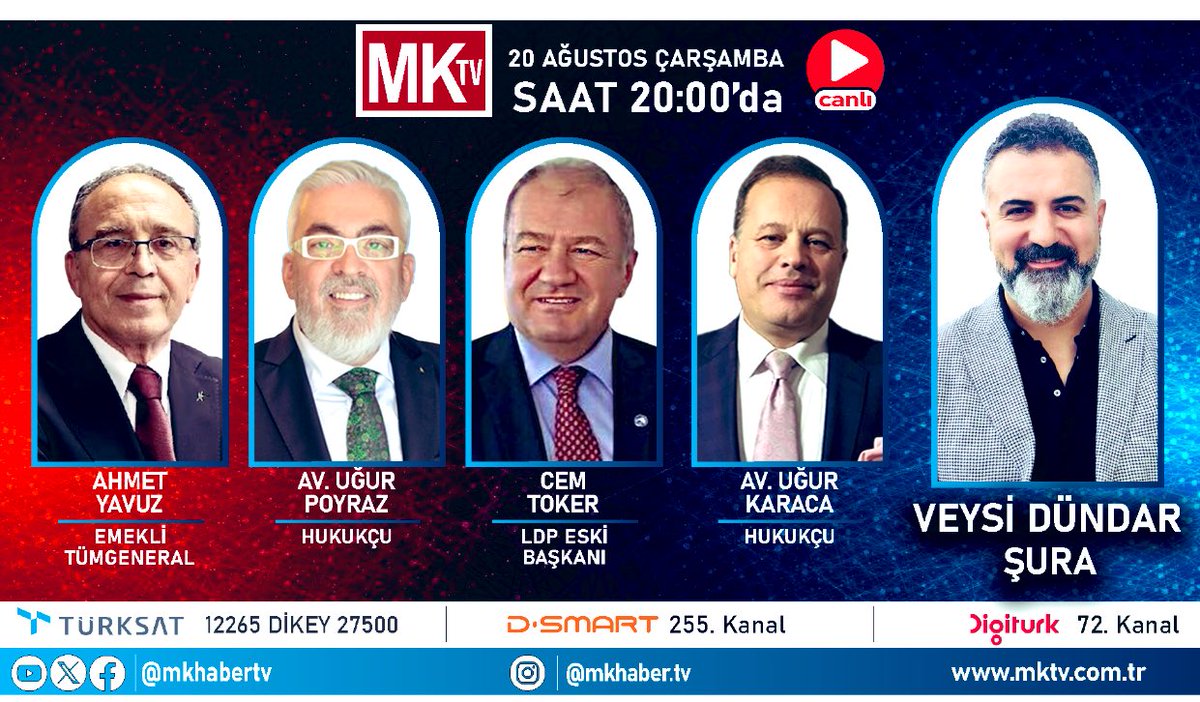 Bugünden yarına haftanın öne çıkan başlıklarını konuşacağız.
Çarşamba akşamı saat 20:00’da MK Tv’de buluşalım.
<a href="/yvzah/">Ahmet YAVUZ</a> <a href="/av_ugurpoyraz/">Uğur Poyraz</a> <a href="/tokcem/">CEM TOKER🐬</a> <a href="/ugurkaraca67/">UĞUR KARACA</a>