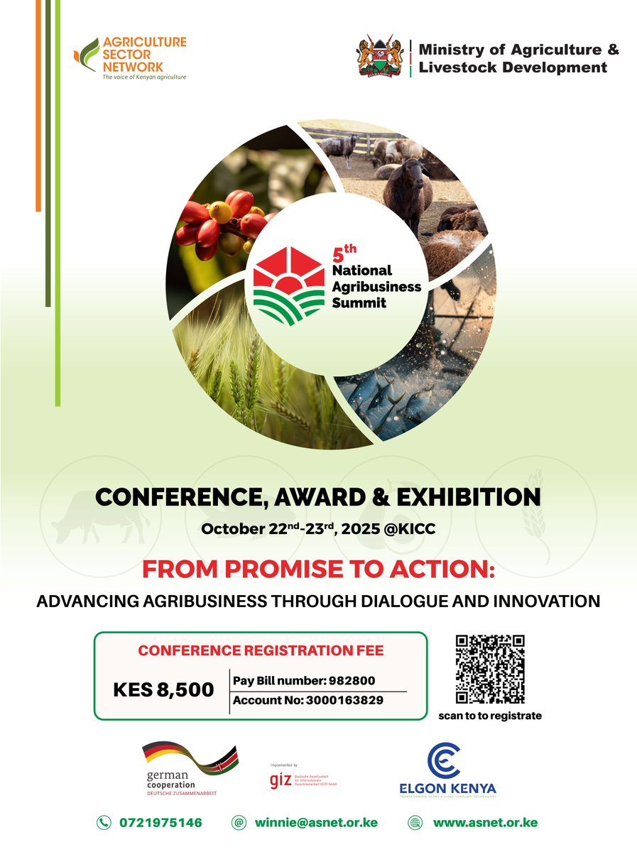 Agriculture Sector Network (ASNET) (@asnetkenya) on Twitter photo ๐ฑ From Promise to Action!
We are counting days to the 5th National Agribusiness Summit scheduled for 22โ23 October 2025 at KICC, Nairobi.
A high-level PPD platform uniting government, private sector & farmers for agri-transformation.
๐ Save the dates and Register using the ๐ฑ From Promise to Action!
We are counting days to the 5th National Agribusiness Summit scheduled for 22โ23 October 2025 at KICC, Nairobi.
A high-level PPD platform uniting government, private sector & farmers for agri-transformation.
๐ Save the dates and Register using the