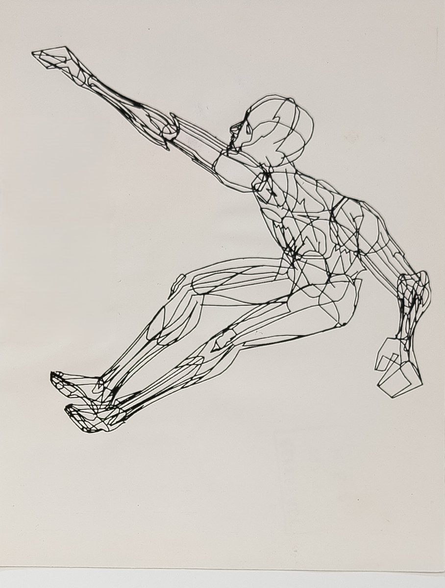 William Fetter, 1964. Boeing Man.

First three-dimensional image of the human body through computer graphics.

Fetter created several versions of this series of images while modeling aircraft cockpit design. This 1967 print is my favorite. I like the poetics of the reaching