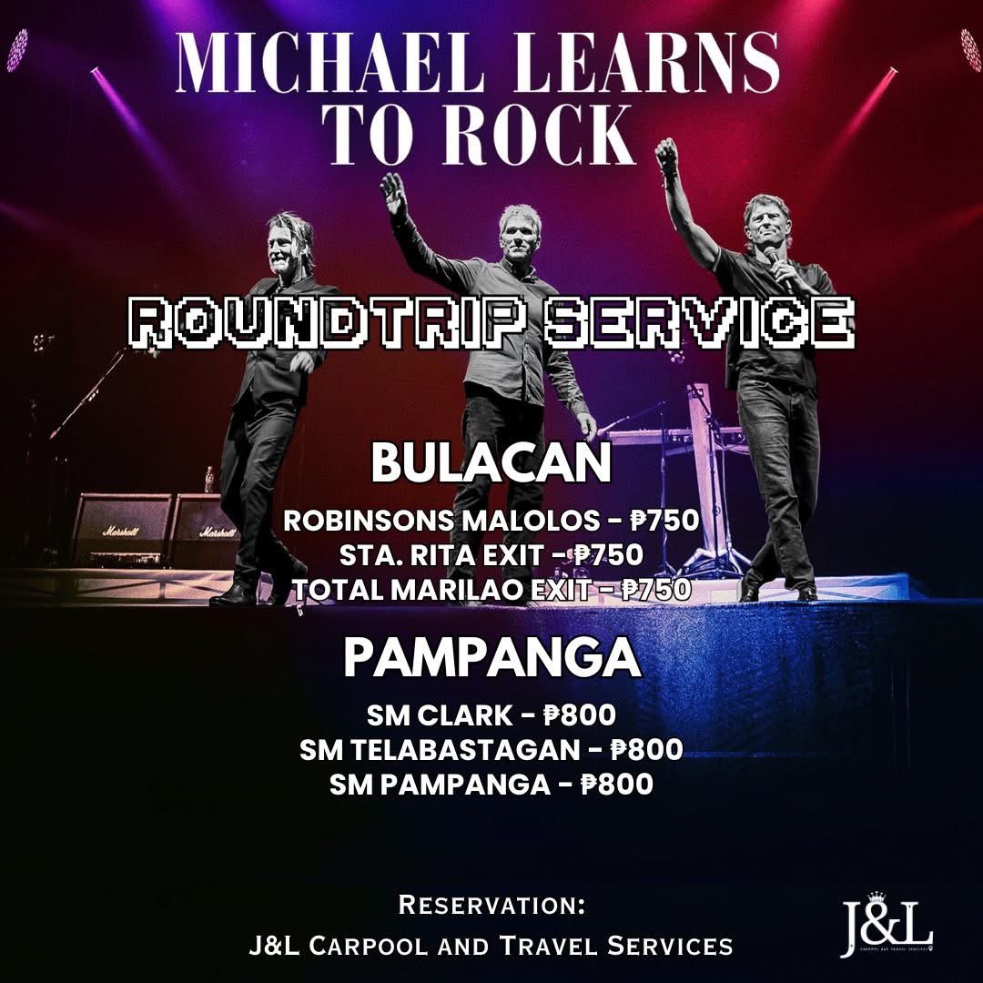 Carpool ~ roundtrip concert service for
#MichaelLearnsToRockPHTour is still ongoing 🥰

Michael Learns To Rock Encore: All The Hits

📆 November 18, 2025
📍 SM Mall of Asia Arena

BOOK HERE: forms.gle/JPpaUneD4fTj8q…

Batangas ~ Laguna ~ Cavite ~ Metro Manila
#MichaelLearnsToRock