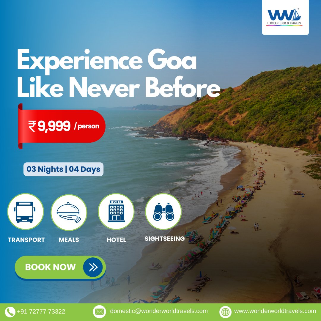 WonderWorld_WWT's tweet photo. 🌴✨ Experience Goa Like Never Before! ✨🌴

3 Nights | 4 Days of Beaches, Sightseeing &amp; Fun 🌊🍹
📍 Starting @ just ₹9,999/- per person

📞 Call/WhatsApp: +91 72777 73322

#goa #goatour #goapackage #goahoneymoon #goatrip #goapackages #northgoa #southgoa #tourpackages https://t.co/WFbAAtqUDy