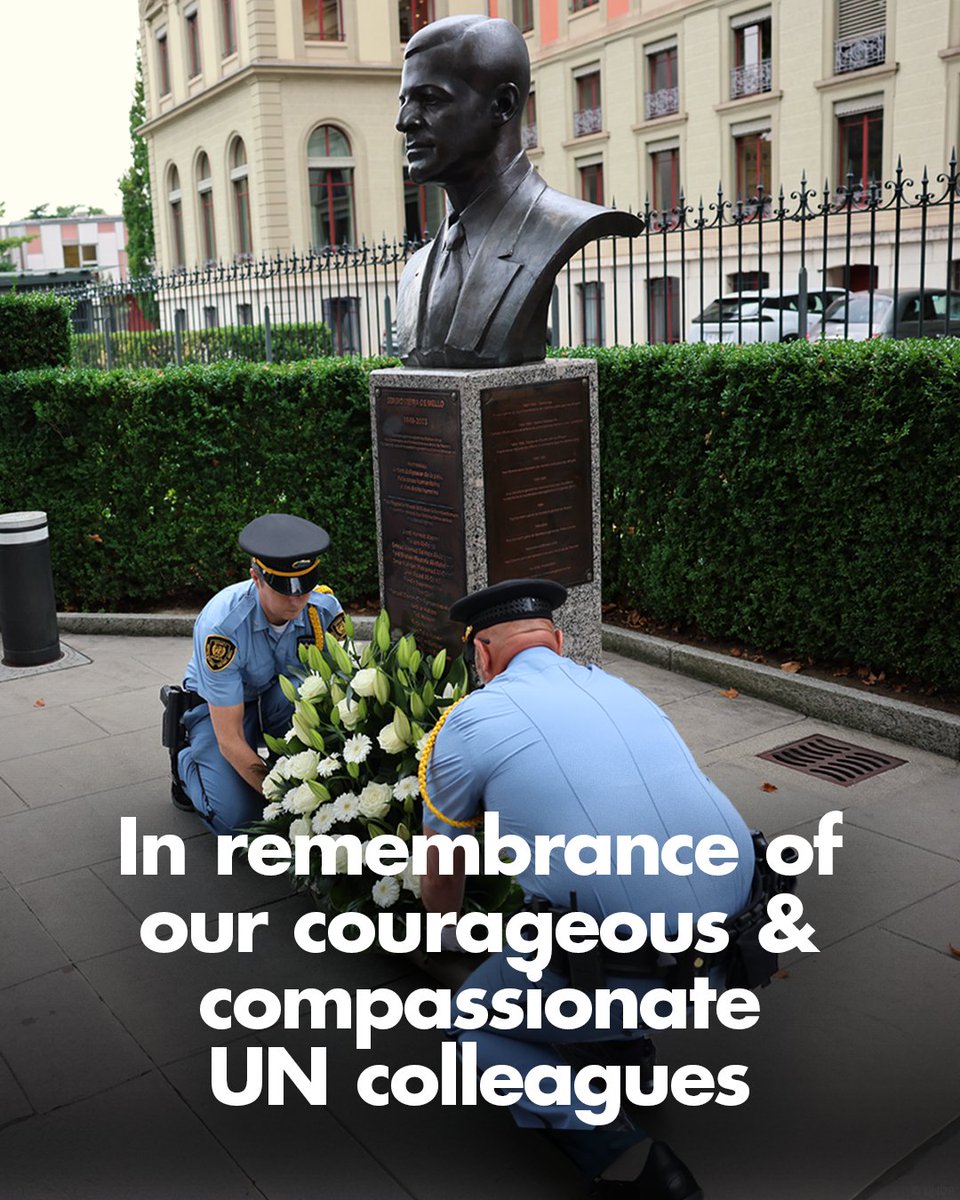 UNHumanRights's tweet photo. 22 years ago today, a bomb ripped through the UN headquarters at the Canal Hotel in Baghdad, Iraq. 

We remember the profound loss of our courageous and compassionate UN colleagues.
 
On World Humanitarian Day, we demand an end to attacks on humanitarians and all civilians. We demand that governments put pressure on all parties to conflict to protect civilians. We demand accountability for violations and an end to impunity, so that perpetrators face justice. 

An attack on humanitarians is an attack on humanity. Let’s #ActForHumanity