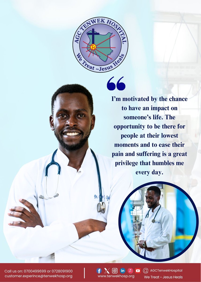 TenwekHospital's tweet photo. A great doctor restores hope!
Dr. Emmanuel Gogo, our Medical Officer in Internal Medicine and Internship Coordinator, does both with humility and compassion.
Thank you, Dr. Emmanuel Gogo, for your service and for being part of our story.
#staffspotlight #agctenwekhospital https://t.co/wYGECa4QGM