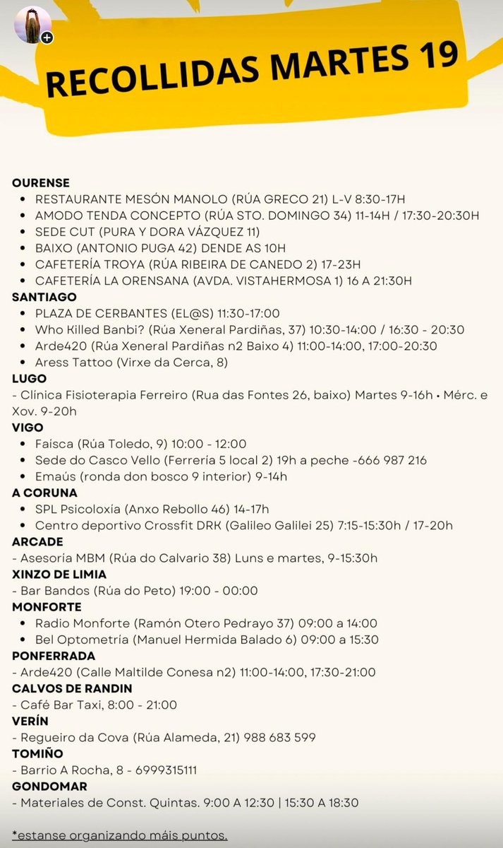 🚨¡PUNTOS DE RECOGIDA AYUDA AFECTADOS INCENDIOS HOY MARTES!

Que rule por favor ❤️