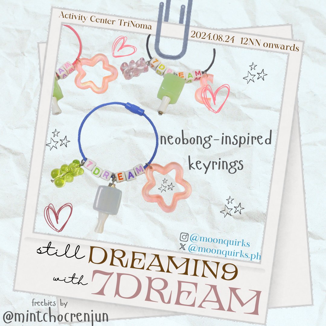 mintchocrenjun's tweet photo. neobong inspired keyrings - freebies for #StillDREAMIN9with7Dream

📍TriNoma Activity Center
📆 August 24, 2025

-like &amp; rt, show proof of this tweet
-1:1, limited qty
-exact time &amp; loc tba on dday 

💛these are actual photos! neobongs in green &amp; blue colors, other elements vary https://t.co/NesID82rbJ