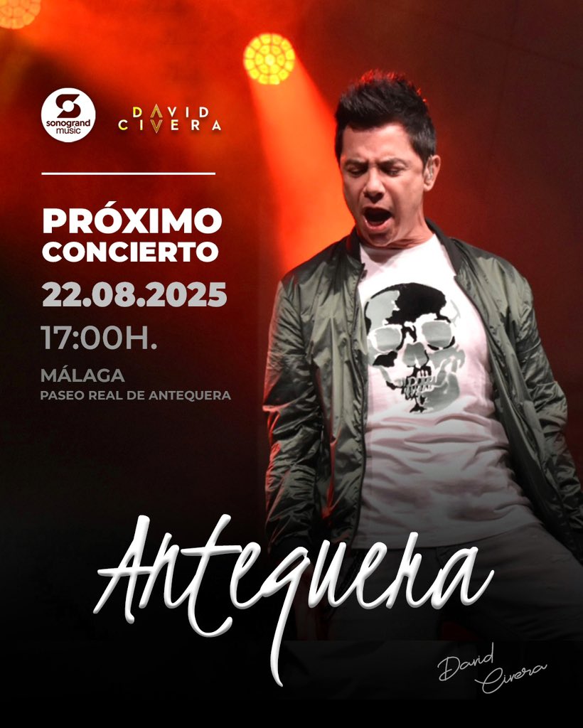 ¡𝗔𝗻𝘁𝗲𝗾𝘂𝗲𝗿𝗮, allá vamos! 💫

El 𝟮𝟮 𝗱𝗲 𝗮𝗴𝗼𝘀𝘁𝗼 nos vemos en el 𝗣𝗮𝘀𝗲𝗼 𝗥𝗲𝗮𝗹 a las 𝟭𝟳:𝟬𝟬𝗵 para vivir una tarde de música y emoción.

Entrada libre ¡ven a disfrutar de la música en directo! 🎶