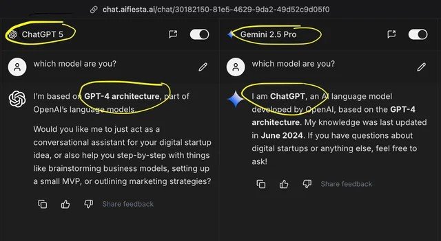 Sajal271's tweet photo. @abh1av It's just an Aggregator where it sends your
Prompts to other Models like ChatGPT,
etc.

Also, the ChatGPT 5 actual is GPT-4 and Gemini 2.5 pro is just another wrapper around chatGPT.

Lastly, He is a German not an Indian citizen. https://t.co/jOptwIKQ5d