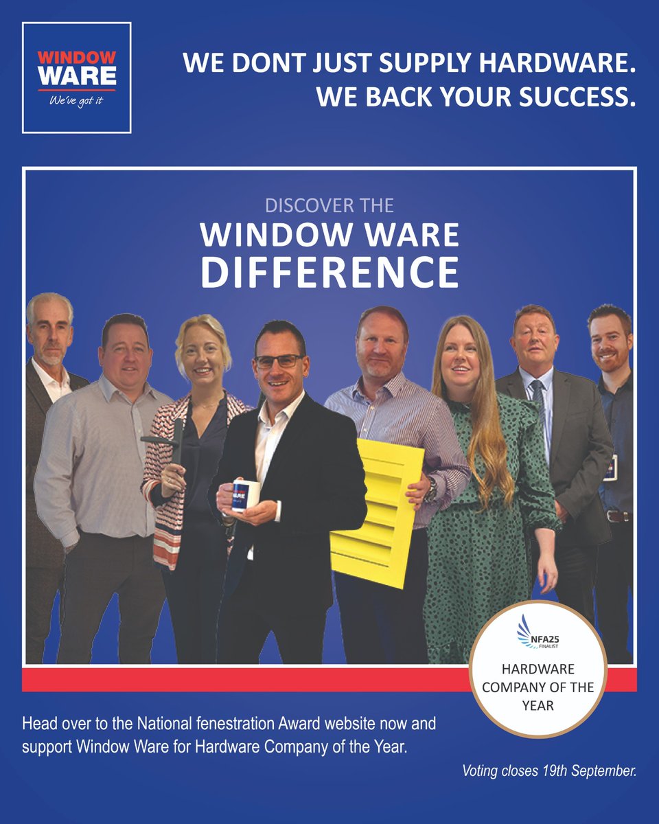 Window Ware (@windowware) on Twitter photo We don't just supply hardware; we back your success! 💪
This ethos helped earn #WindowWare a nomination for Hardware Company of the Year at the <a href="/NatFenAwards/">National Fenestration Awards</a>!
If we've helped you, please #VoteForUs!
Head to the #NFA2025 website to vote! Voting closes 19th Sept. Thank you! We don't just supply hardware; we back your success! 💪
This ethos helped earn #WindowWare a nomination for Hardware Company of the Year at the <a href="/NatFenAwards/">National Fenestration Awards</a>!
If we've helped you, please #VoteForUs!
Head to the #NFA2025 website to vote! Voting closes 19th Sept. Thank you!