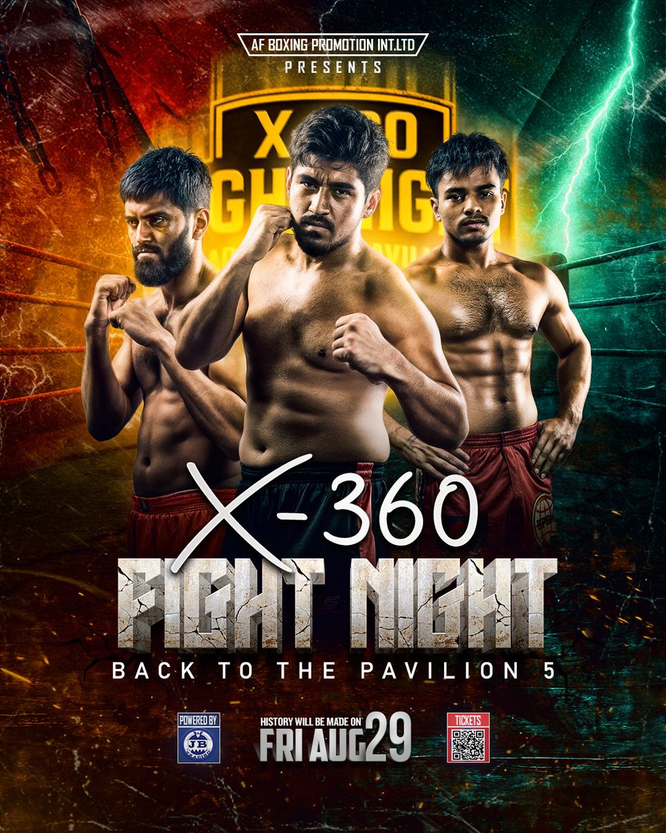 afboxingpro's tweet photo. THIS FIGHT ISN’T A GAME – IT’S WAR 💥

⚡ Get ready for an electrifying showdown as X-360 Fight Night: Back to the Pavilion 5 ignites the ring this Friday, August 29 – history will be made!

#FightNight5 #AFBoxingPromotion #x360fightnight #iccbboxingevent #boxing https://t.co/TB4WegmKAw
