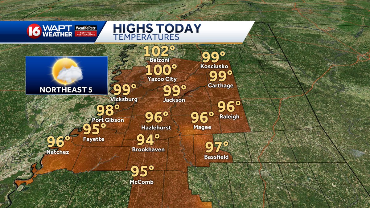 Another day of dangerous heat with a few afternoon pop ups not fully ruled out. We have better weather moving in in a few days... stay tuned!! # mswx