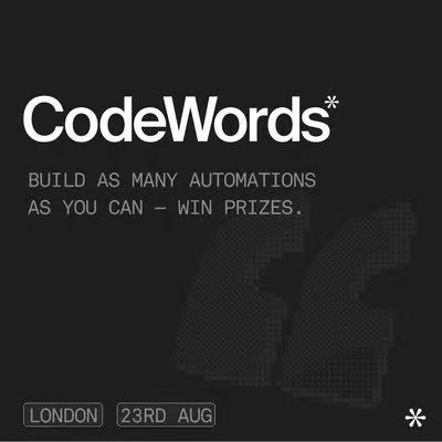 shahelkhan_'s tweet photo. London, get ready to build! 🚀

Find out at the @CodeWordsAI hackathon in London this Saturday, Aug 23rd! 

We've got a $1000 prize pool waiting for the best projects. https://t.co/yy9vFuVOI3