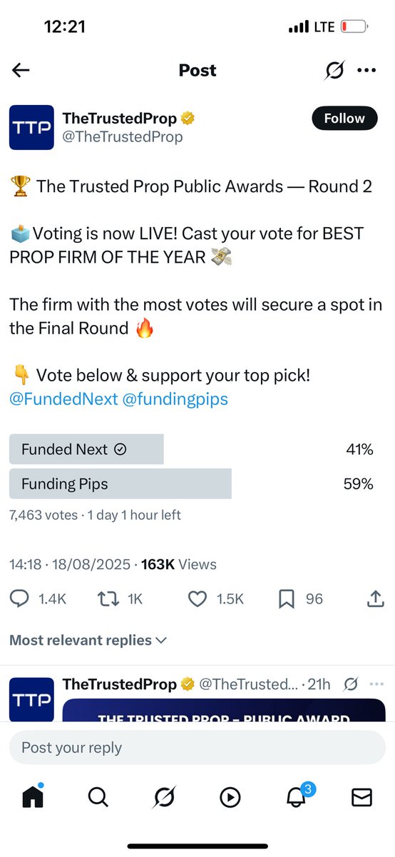 levisworld17's tweet photo. @TheTrustedProp @FundedNext @fundingpips @thissdax  I’ve voted  and I’ll be very happy if I win the 10k account🙏🙏🙏🙏🙏 https://t.co/PtvHWuU8hg