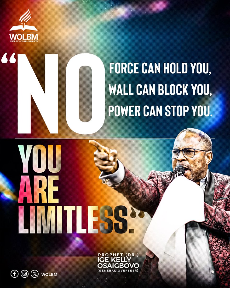 WOLBM_'s tweet photo. Child of God, you are not ordinary. You are wired for victory, 
and designed to break boundaries.

Every power resisting you has already been defeated. Nothing can cage a destiny backed by God.

Declare it boldly in the comments: “I am LIMITLESS through Christ”

#WOLBM https://t.co/26r4upCx4S