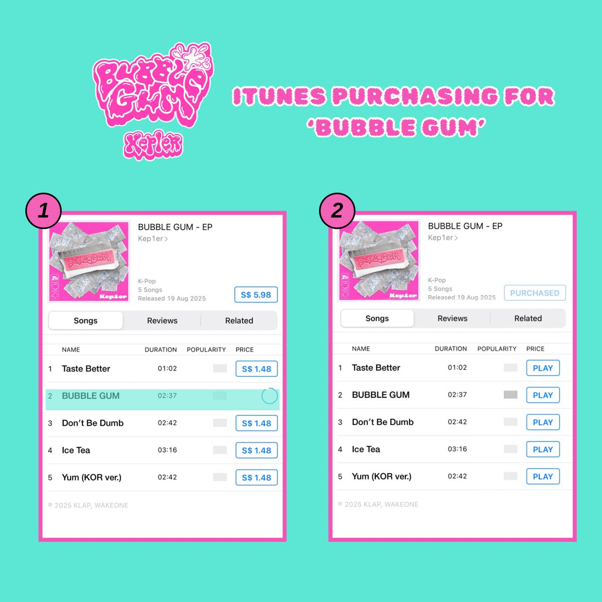 Kep1er Streams (@streamskep1er) on Twitter photo Kep1iansโผ๏ธ Here is how to purchase โBUBBLE GUMโ on ITunes:
1. Purchase โBUBBLE GUMโ (Title Song) first
2. Purchase the album
๐ music.apple.com/sg/album/bubblโฆ
This would help the title track to chart in the song charts as well as album charts!
#BUBBLE_GUM
#Kep1er #์ผํ๋ฌ #ใฑใใฉใผ Kep1iansโผ๏ธ Here is how to purchase โBUBBLE GUMโ on ITunes:
1. Purchase โBUBBLE GUMโ (Title Song) first
2. Purchase the album
๐ music.apple.com/sg/album/bubblโฆ
This would help the title track to chart in the song charts as well as album charts!
#BUBBLE_GUM
#Kep1er #์ผํ๋ฌ #ใฑใใฉใผ