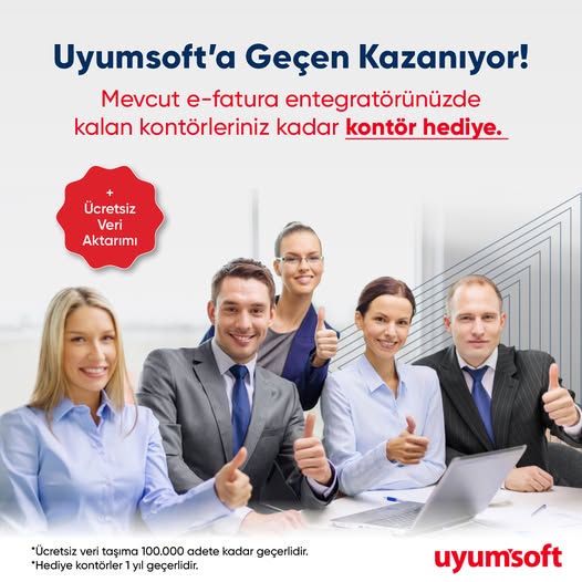 Uyumsoft e-Fatura’ya geçin, avantajı yakalayın! 📷
📷Mevcut entegratörünüzdeki kontörleriniz kadar kontör bizden hediye!
📷Üstelik ücretsiz veri aktarımı ile tüm verileriniz sorunsuz şekilde aktarılır.📷
📷Şimdi Uyumsoft’a geçme zamanı! 📷  0542 454 90 98