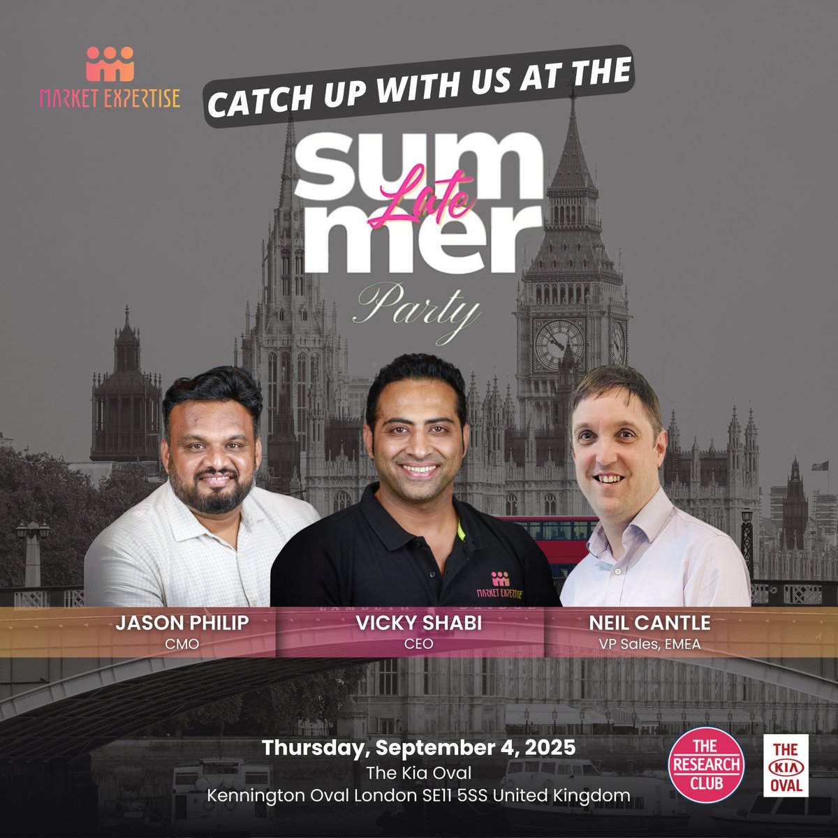 Late Summer Networking Party 📍 The Kia Oval | 📅 4 Sept 2025. The Careers and Connections brings industry voices together. Our Market Expertise team will be there. #Networking #Events