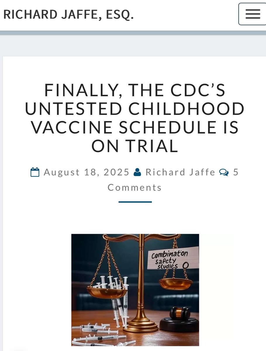“For the first time, a federal lawsuit challenges the CDC’s 72-dose childhood vaccine schedule on the grounds that it has never been safety tested as actually administered.”

rickjaffeesq.com/wp-content/upl…