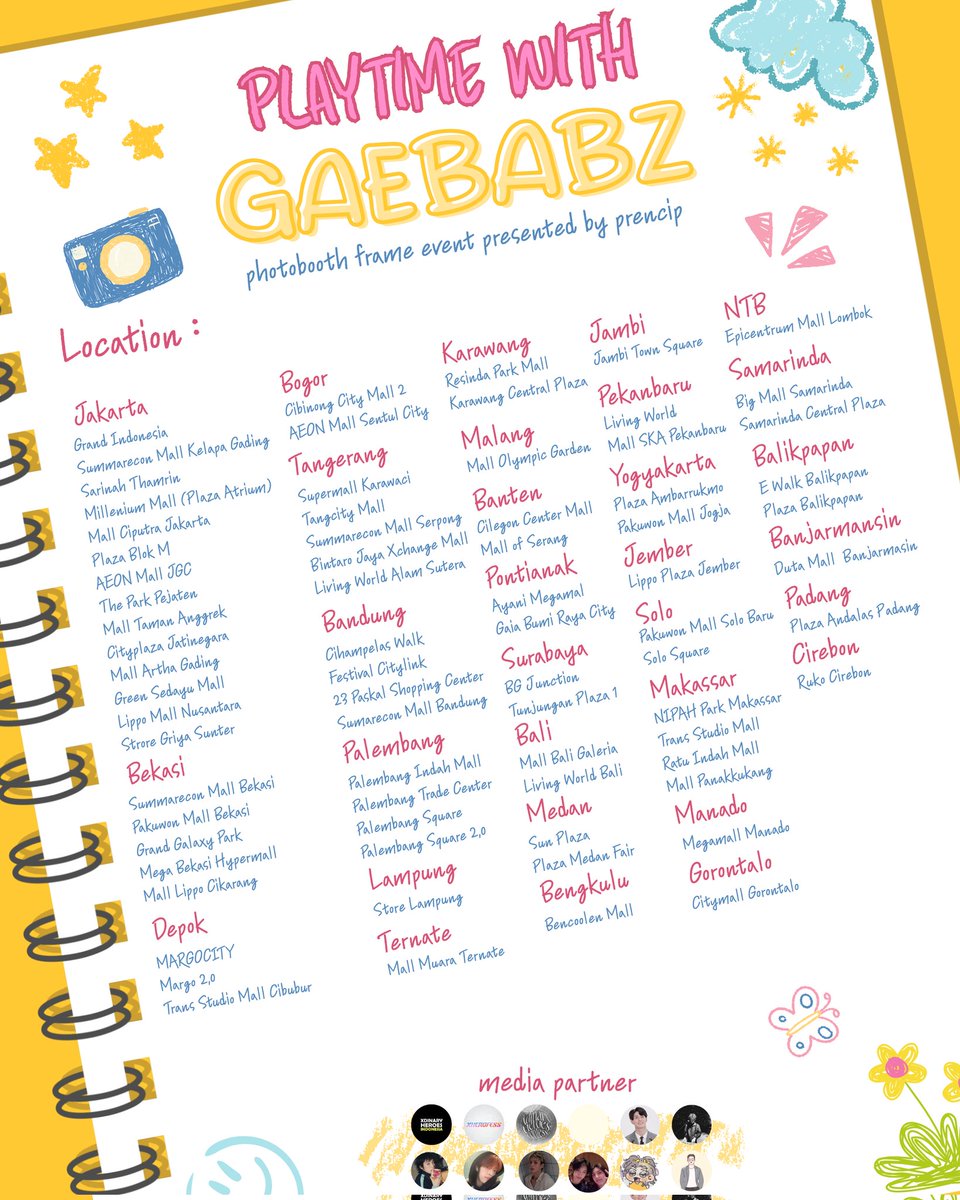 [ LOCATION UPDATE FOR SELFIETIME]

Halo teman-teman, dikarenakan ada beberapa lokasi yang ternyata tidak tertera untuk collab frame, berikut update lokasi untuk frame di <a href="/selfietimeid/">Selfie Time ID</a> ya! Mohon maaf atas ketidaknyamanannya... 🥹

#PlaytimewithGaebabz