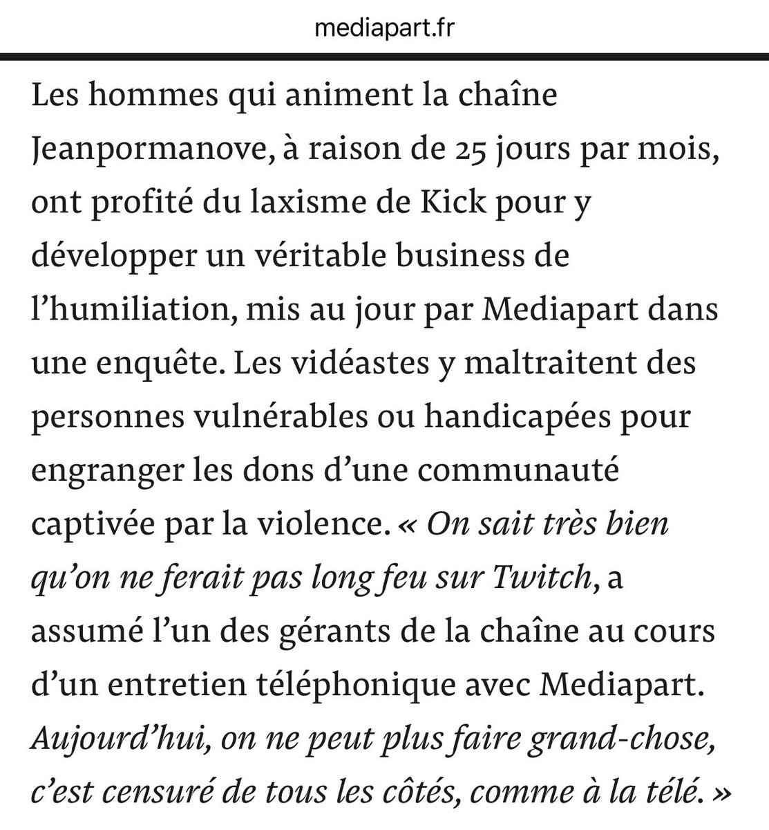 GrablyR's tweet photo. Sauf que:
 
- Le gouvernement était au courant
- L’Arcom était au courant
- Kick était au courant

Article de @Mediapart… de fin 2024 (que je découvre aujourd’hui). https://t.co/hR25MSGfuG