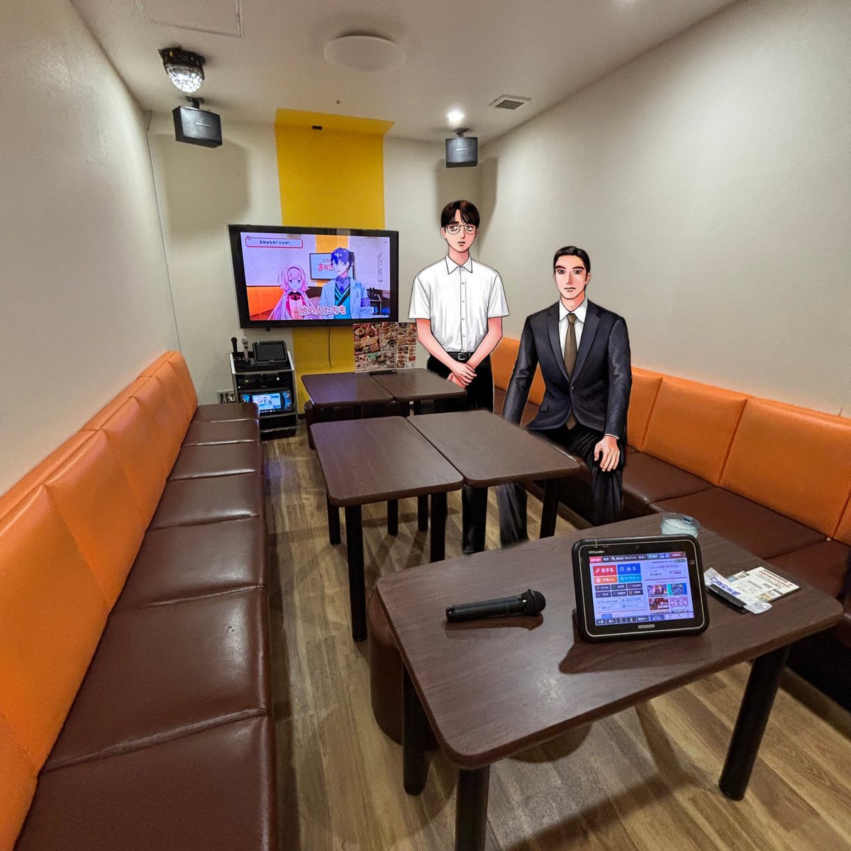 "가라오케에 방이 가득 차서 합석 괜찮으실까요?"