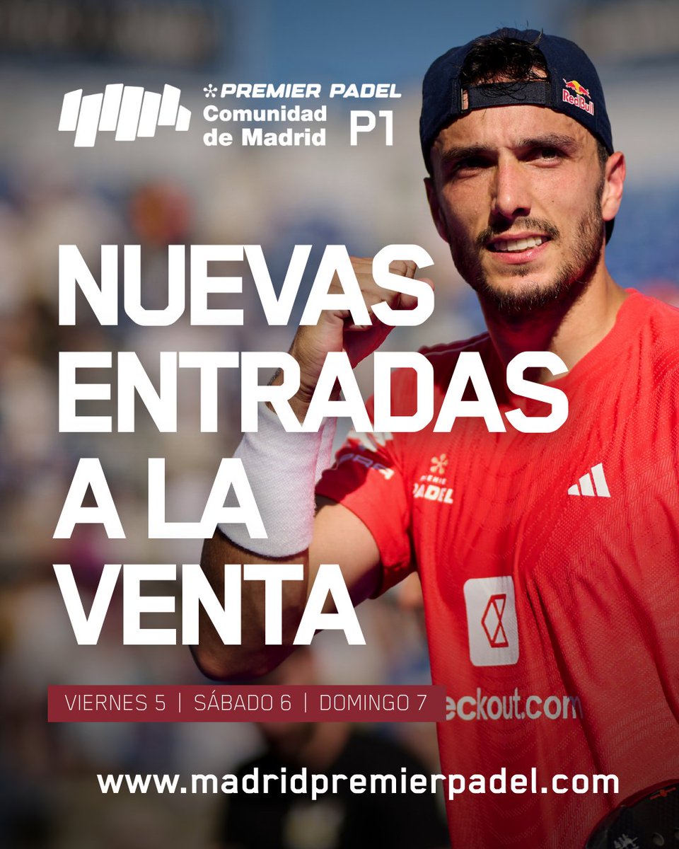 𝙉𝙤 𝙩𝙚 𝙦𝙪𝙚𝙙𝙚𝙨 𝙨𝙞𝙣 𝙡𝙖 𝙩𝙪𝙮𝙖! 👀🎟️

Nuevas entradas para cuartos de final (viernes 5), semifinales (sábado 6) y las finales (domingo 7) 🔥

¡Corre, que están volando! tickets.oneboxtds.com/madridpremierp…

#MadridPremierPadelP1