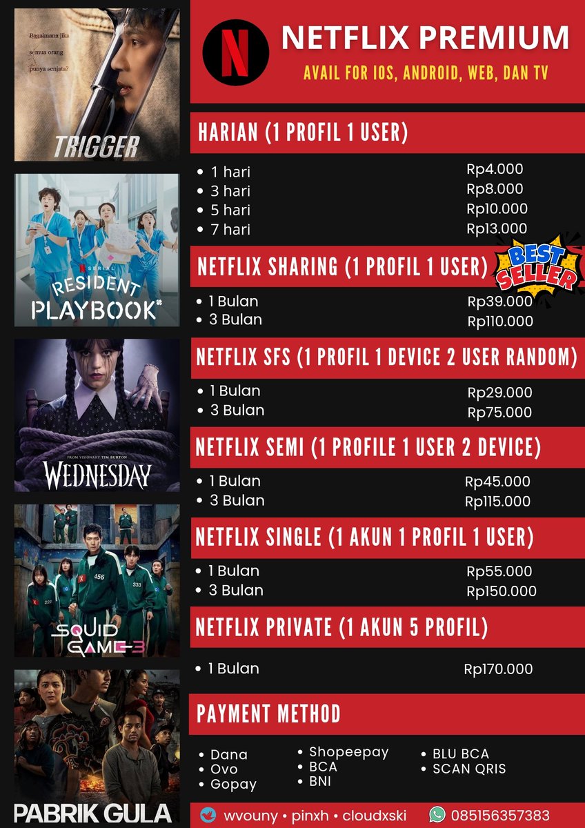 pinxkh's tweet photo. @arrasiiii Ready nih kak netflix premiumnya 🫧💗 fast proses, trusted, dan full garansi pastinya 🔥 sudah bisa dipakai disemua jenis device lhoo! Banyak pilihan paketnya juga mulai dari harian sampe bulanan 🧸🌼 kalau minat bisa order di https://t.co/4dh8RjP4Qo https://t.co/58zKZfXHcN