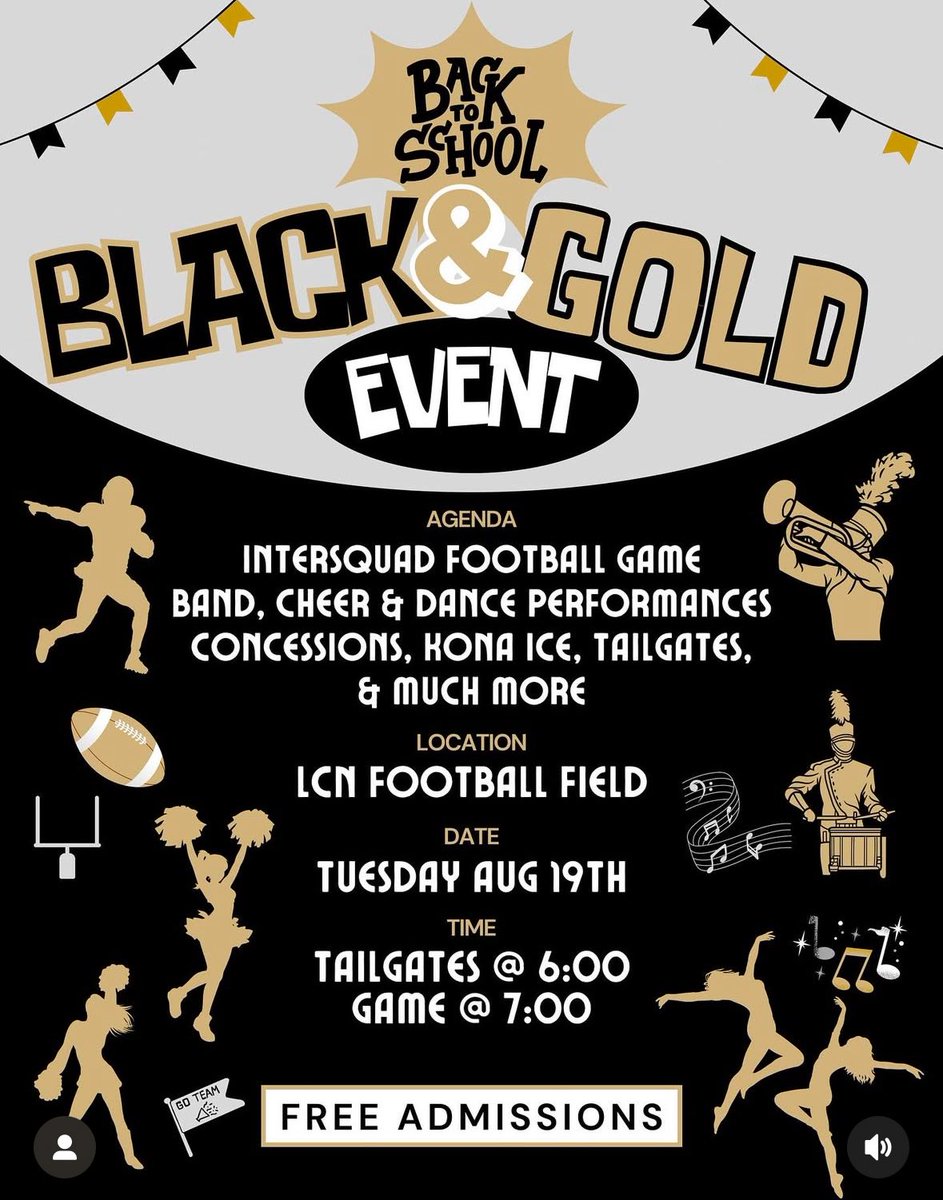 Black and Gold Event. 
Tailgate 6pm, kick off 7pm. Come join your Crusaders for a fun back to school kick off event.