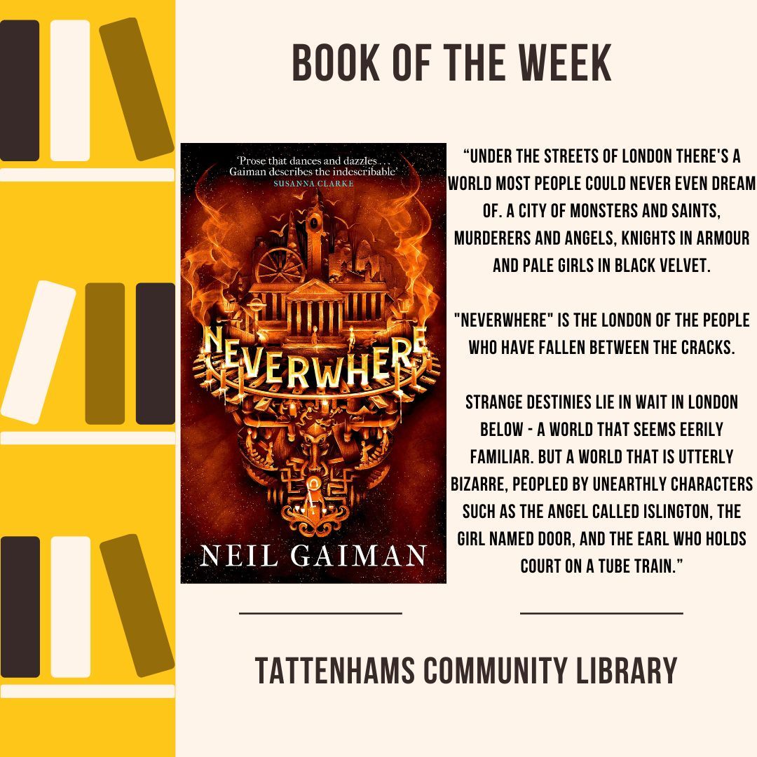 ✨ Book of the Week alert: Neverwhere by Neil Gaiman! Uncover the mysteries of London in this urban fantasy gem 

Perfect for readers seeking wonder! Borrow it from our library this week. What's your favourite Gaiman story? 💬 

#BookOfTheWeek #NeilGaiman