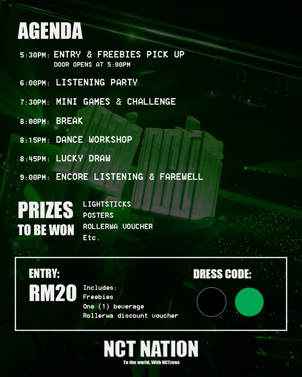 fevermalaysia's tweet photo. NCT NATION Listening Party 🖤💚 
Ready to vibe and scream NCTzen? 

Register now!
https://t.co/Yby5qCCylM

#NCTzenUnite #NCTListeningParty #NCTMalaysia #FEVERbyRollerwa #kpopevent #music #fandom #malaysia #lalaportbbcc https://t.co/YqzR7PGdNc