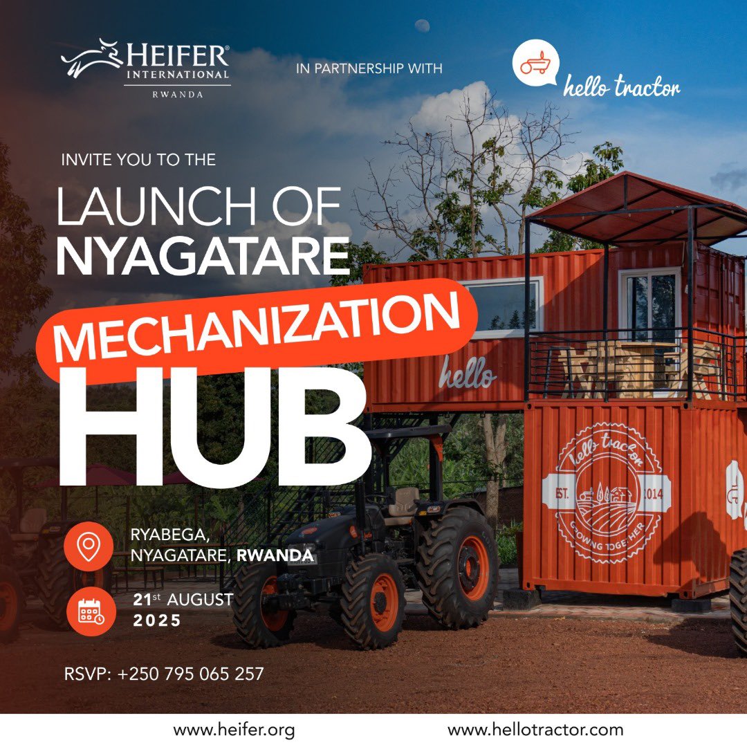 harerimana_tito's tweet photo. Big News for Farmers in @NyagatareDistr ⚡️
On August 21, 2025, @HeiferRwanda and @HelloTractor are officially launching Rwanda’s second Mechanization Hub in Nyagatare.
This new hub is a game-changer for local agriculture:
~ Easy access to smart tractors and modern farming tools
~ Affordable Pay-As-You-Go (PAYG) financing
~ Hands-on training for farmers
~ Reliable access to spare parts and maintenance
Designed to boost productivity, income, and unlock new opportunities especially for youth and women in agriculture.
Mark your calendar and get ready, the future of farming is coming to Nyagatare.
#MechanizationHub