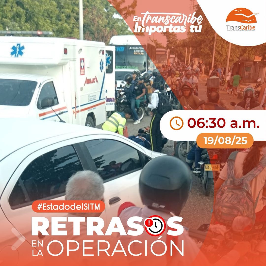 #EstadoDelSITM 🚌 ¡Atención!

⌚ 19 de agosto de 2025, 06:30 a.m.

⚠️ Retrasos en la ruta X104 por accidente entre particulares en el sector de Fredonia.

🟠 Lamentamos estas afectaciones 
🙏🏽 Mantente atento a nuestras redes sociales para conocer novedades.