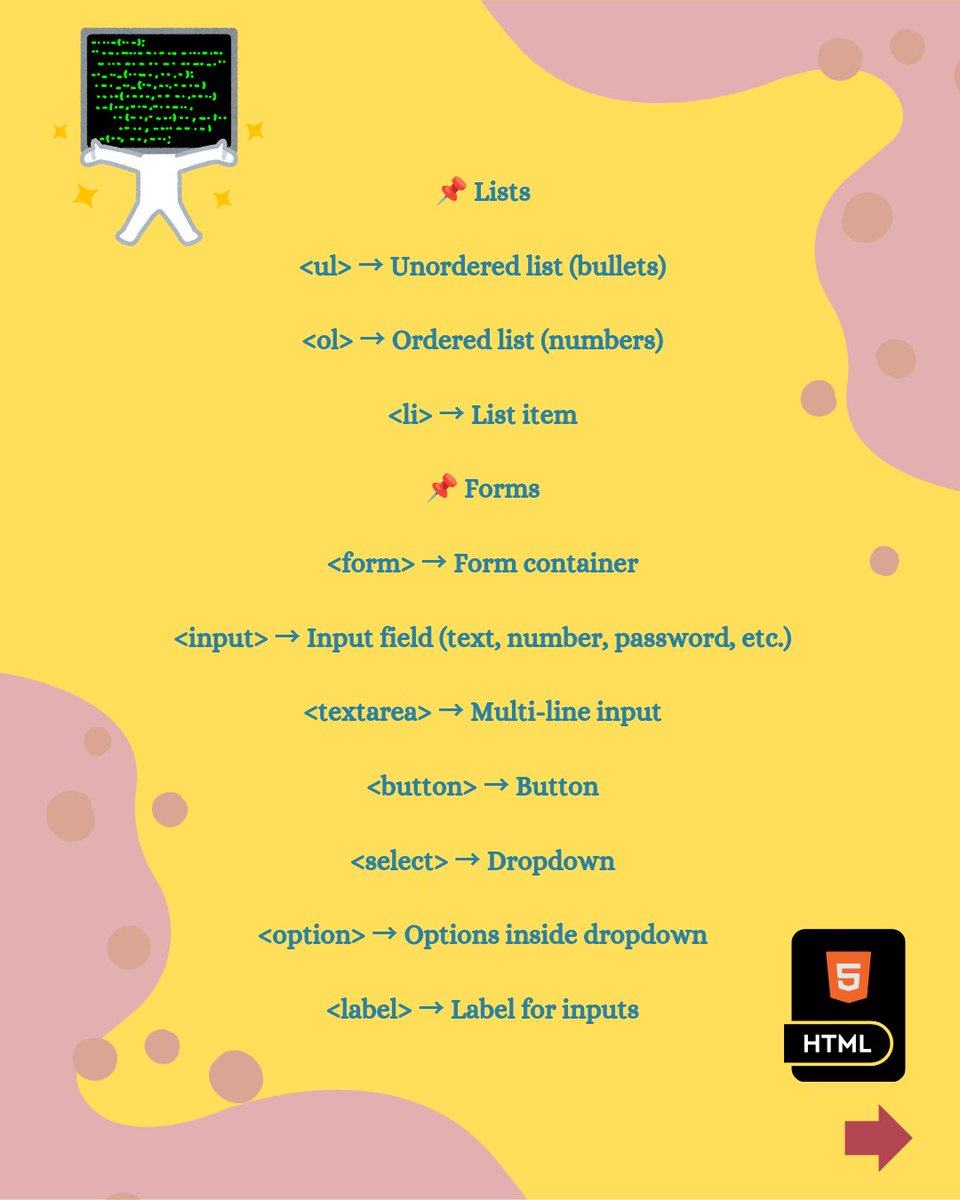 Maheen463546's tweet image. Html tags!
Follow for more!
#webdesign #webdevelopmentroadmap #webdevelopment #website #websitedevelopment #pakistancodingcommunity #pakistan🇵🇰 #pakistandevelopers #html #htmlroadmap #css #javascript #pakistaincoders #pakistancodingcommunity
