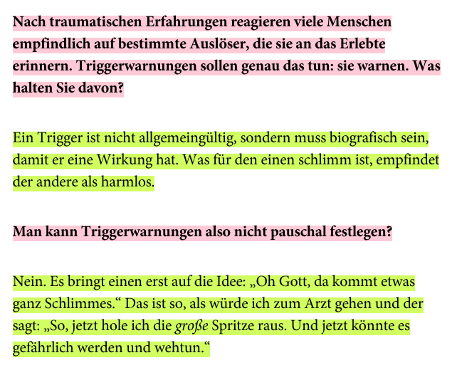 Die klinische Psychologin Ingrid Wild-Lüffe hält nicht viel von #Triggerwarnungen: