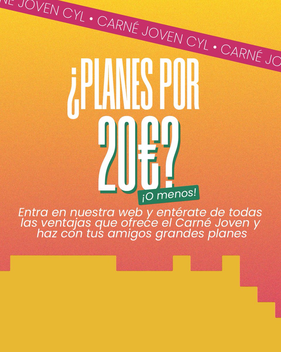 ✊¡POR LOS JÓVENES! 💸 ¿Planes por 20€ o menos? ¡PUES SÍ! 😯
Entra en nuestra web y descubre todas las opciones para disfrutar con los precios más económicos. 🎉 ¡No esperes más! 🔗 sge.st/foilVYZ

#CarnéJovenCYL #CastillayLeón #Planazos #PorLosJóvenes