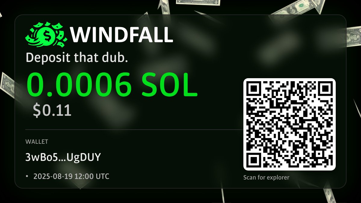 Windfall Jackpot!

0.0006 SOL to 3wBo…gDUY

TX: solscan.io/tx/VP2jU1nSZz1…