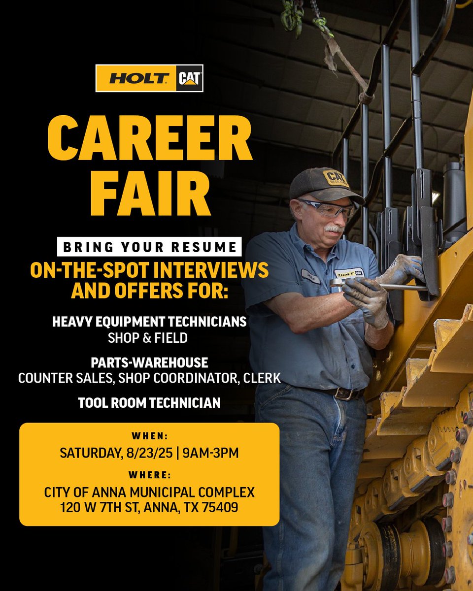 Looking to take the next step in your career? We’re hosting a #CareerFair on Saturday, August 23, from 9 AM to 3 PM at the City of Anna Municipal Complex, 120 W 7th St, Anna, TX 75409 — and we want to meet you.

We’re actively hiring for several key roles, including Heavy