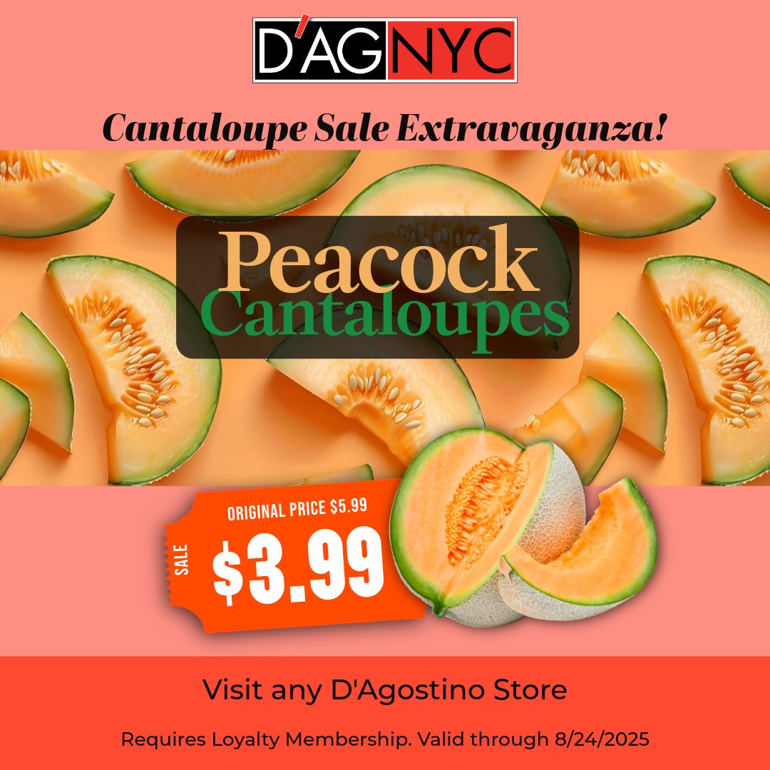 Sweeten up your week! 🍈 Our Peacock Jumbo Cantaloupes are on sale now! They're perfectly ripe, juicy, and ready to be the star of your next fruit salad, smoothie, or snack. Come grab one before they're all gone! #Cantaloupe #FreshFruit #GrocerySale #SummerTreats