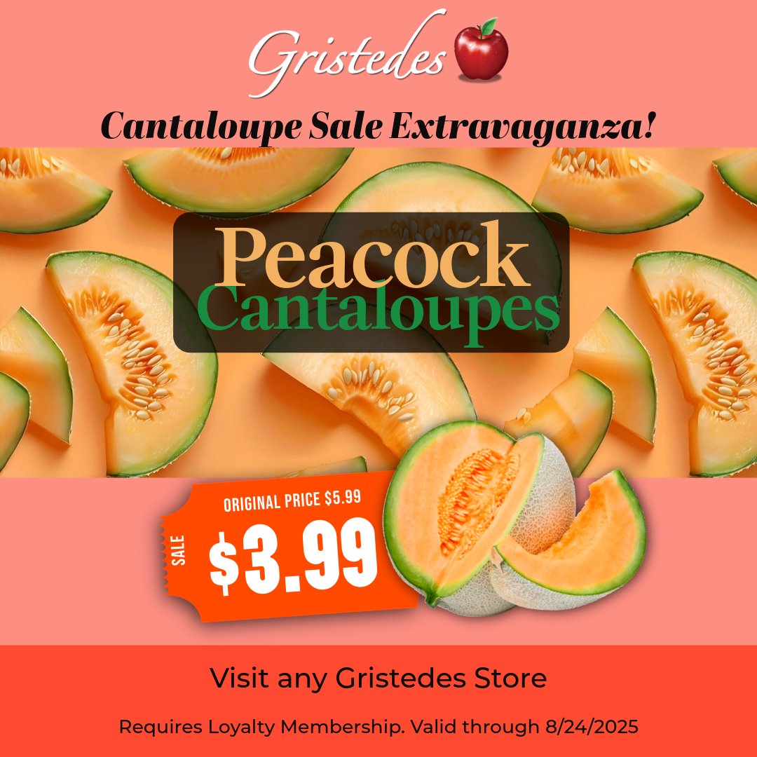 Sweeten up your week! 🍈 Our Peacock Jumbo Cantaloupes are on sale now! They're perfectly ripe, juicy, and ready to be the star of your next fruit salad, smoothie, or snack. Come grab one before they're all gone! #Cantaloupe #FreshFruit #GrocerySale #SummerTreats