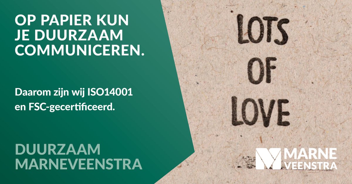 Bij MarneVeenstra is duurzaamheid geen trend, maar visie. Dankzij ISO14001 en FSC-certificering werken we voortdurend aan een milieuvriendelijk productieproces. Het resultaat? Duurzaam én betekenisvol drukwerk.

Bekijk de feiten: marneveenstra.nl/duurzaam/

#duurzaam #drukwerk #mvo