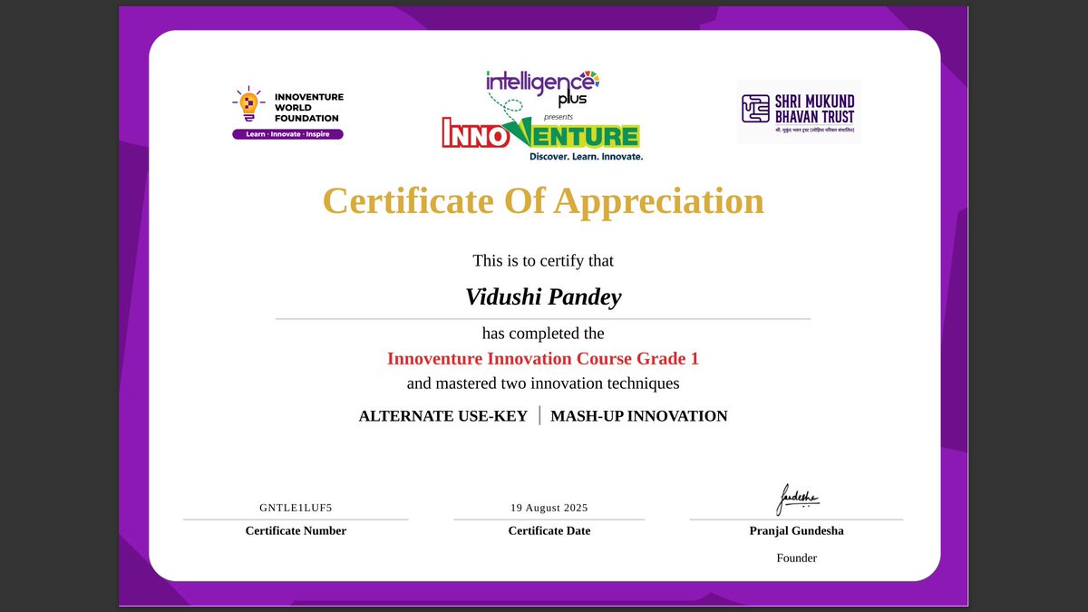 I'm so proud Vidushi has completed this course! It's been a great learning experience.  intelligenceplus.in/course/certver…